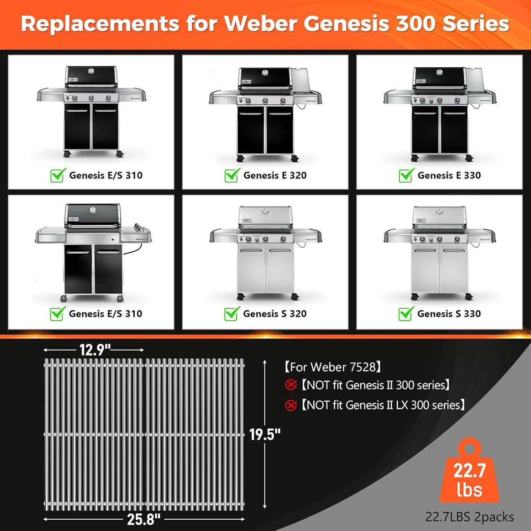 QuliMetal 49,5 x 33cm 7528 Grillrost Edelstahl für Weber Genesis E-310/320/330, S-310/320/330 (2007-