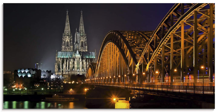 ARTland Glasbilder Wandbild Glas Bild einteilig 60x30 cm Querformat Köln Rheinbrücke Kölner Dom Gebä