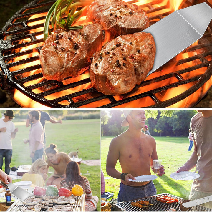 MAIKEHIGH Grillspachtel Plancha Kit Edelstahl Grillbesteck - 9 Stück Schwerer Edelstahl Pfannenwende