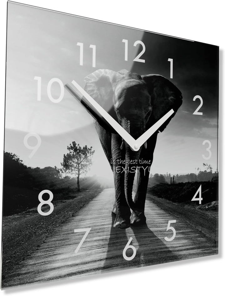 FLEXISTYLE Wanduhr Eckig Wohnzimmer 30 x 30 cm, aus Glas, mit Direktdruck modern ohne tickgeräusche