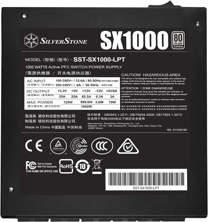 Silverstone SX1000 Platinum, 1000W SFX-L Vollständig modulares 80-Plus-Platinum-Netzteil, SST-SX1000