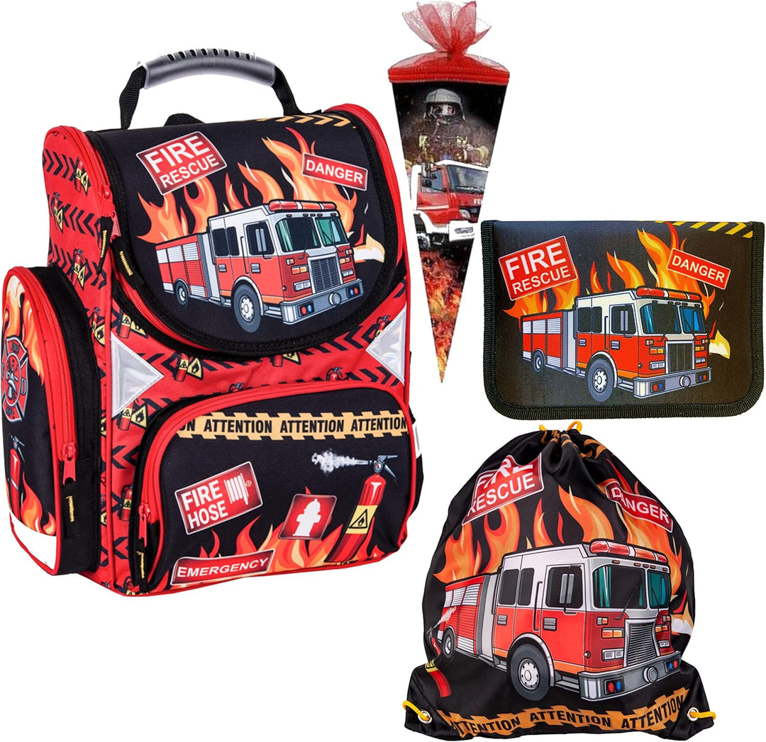 Goldkids Feuerwehr Firefighters Schulranzen Grundschule ergonomischer Ranzen Federmappe Federtasche