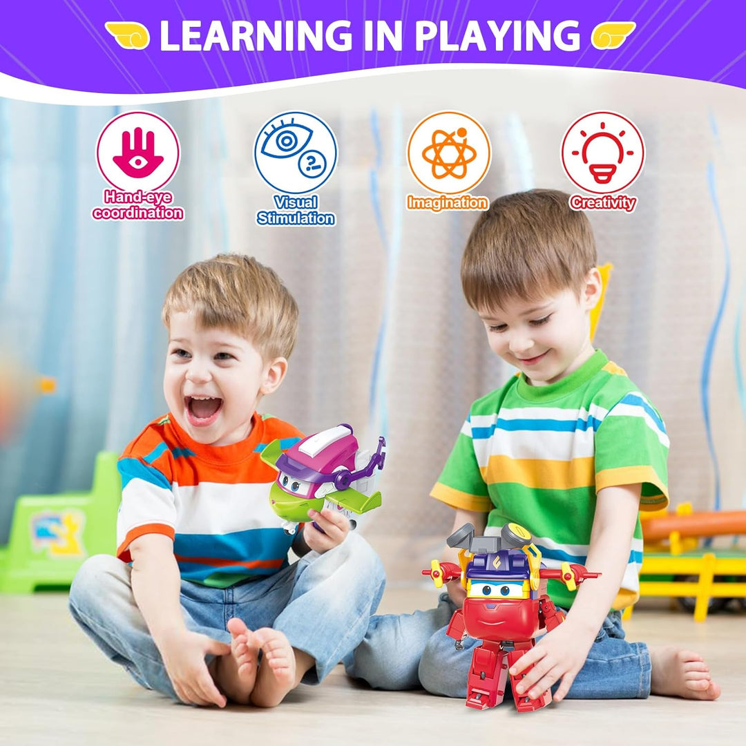 Super Wings Verwandelbares Spielzeug 2PCS Curie & Runi, 2-in-1-Actionfiguren, Roboter-Spielzeug für