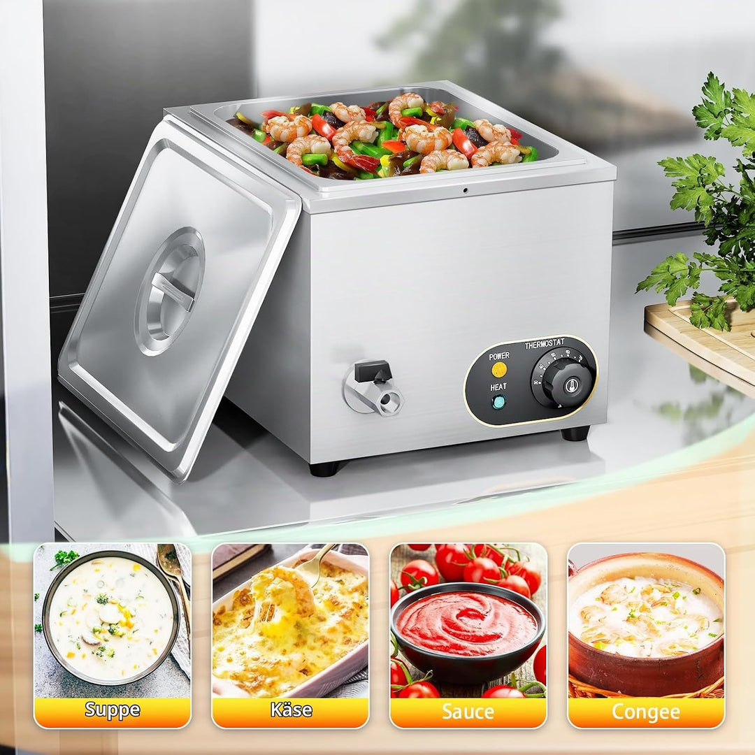 Elektrische Speisenwärmer Bain Marie Gastro GN-Behältern Warmhalter Edelstahl mit Ablaufhahn Elektri