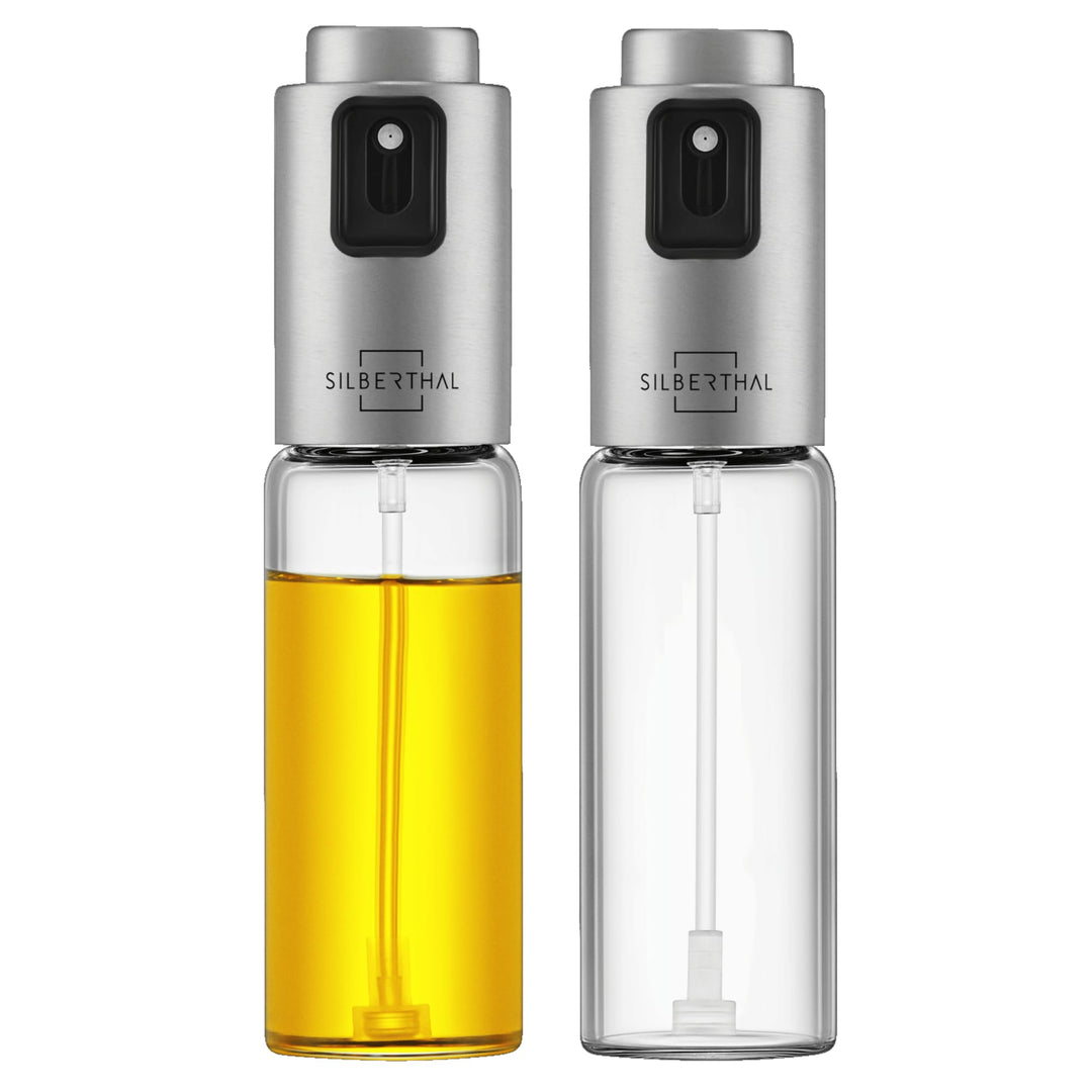 SILBERTHAL Ölsprüher 2er Set 120 ml Glas – Sprühflasche für Speiseöl – 2 in 1 Essig & Ölspender – Gl