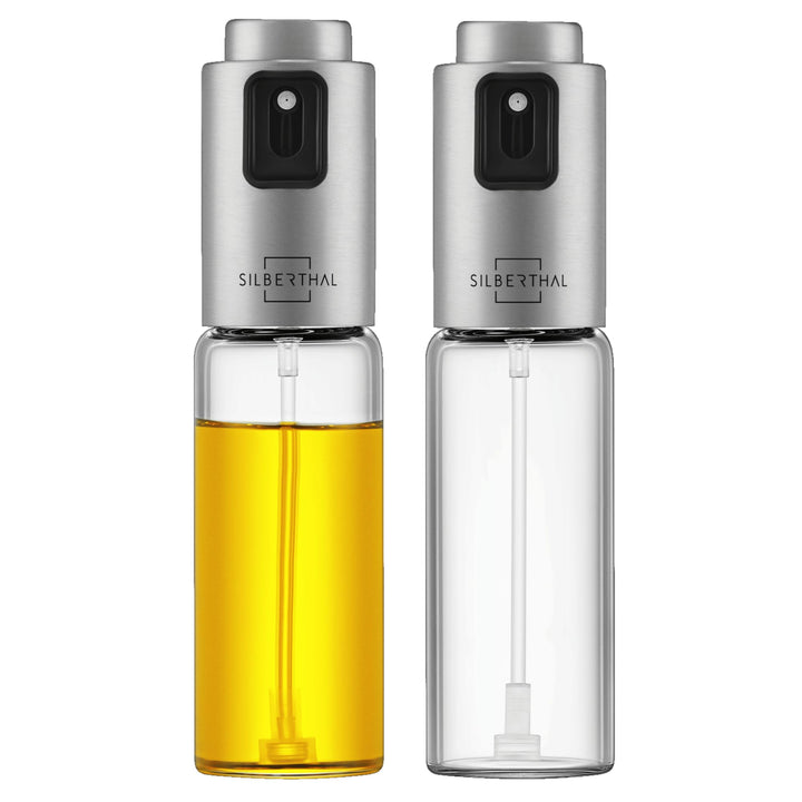 SILBERTHAL Ölsprüher 2er Set 120 ml Glas – Sprühflasche für Speiseöl – 2 in 1 Essig & Ölspender – Gl