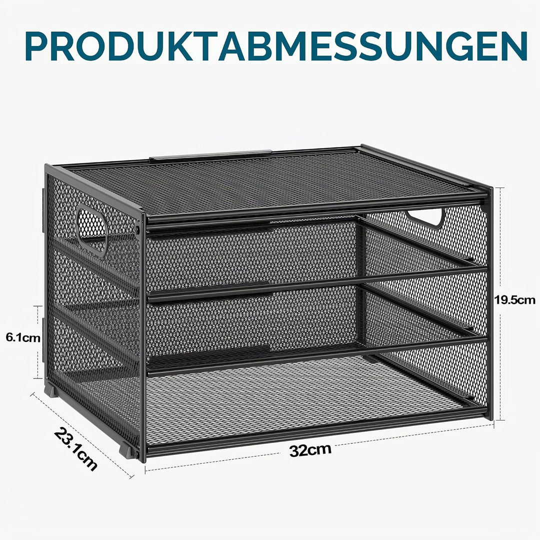 Marbrasse Schreibtisch Organizer,4-Stufiges Metall Netz-Briefablage mit Griff,Zeitungsordner,Papier