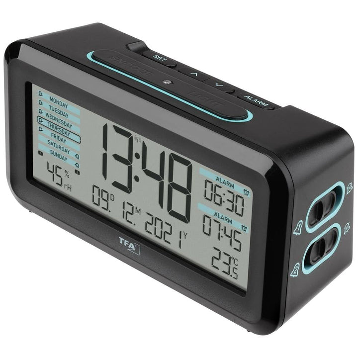 TFA Dostmann Funk-Wecker Boxx2 digital, 60.2562.01.GB, mit Akku, 2 Alarmzeiten, englisches Display,