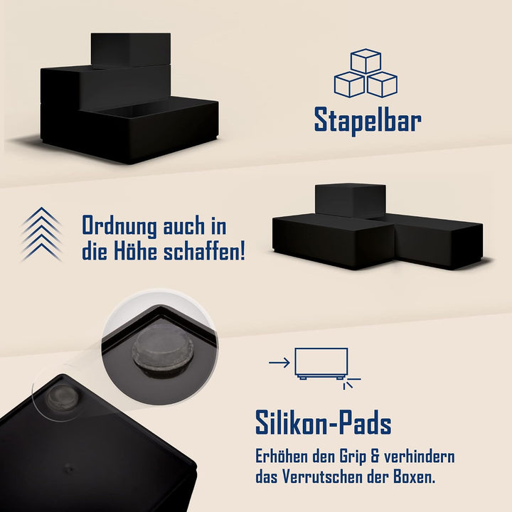 Lilly Things ANTIRUTSCH Schubladen Ordnungssystem (Schwarz 12-teilig) Schubladen Organizer Schublade