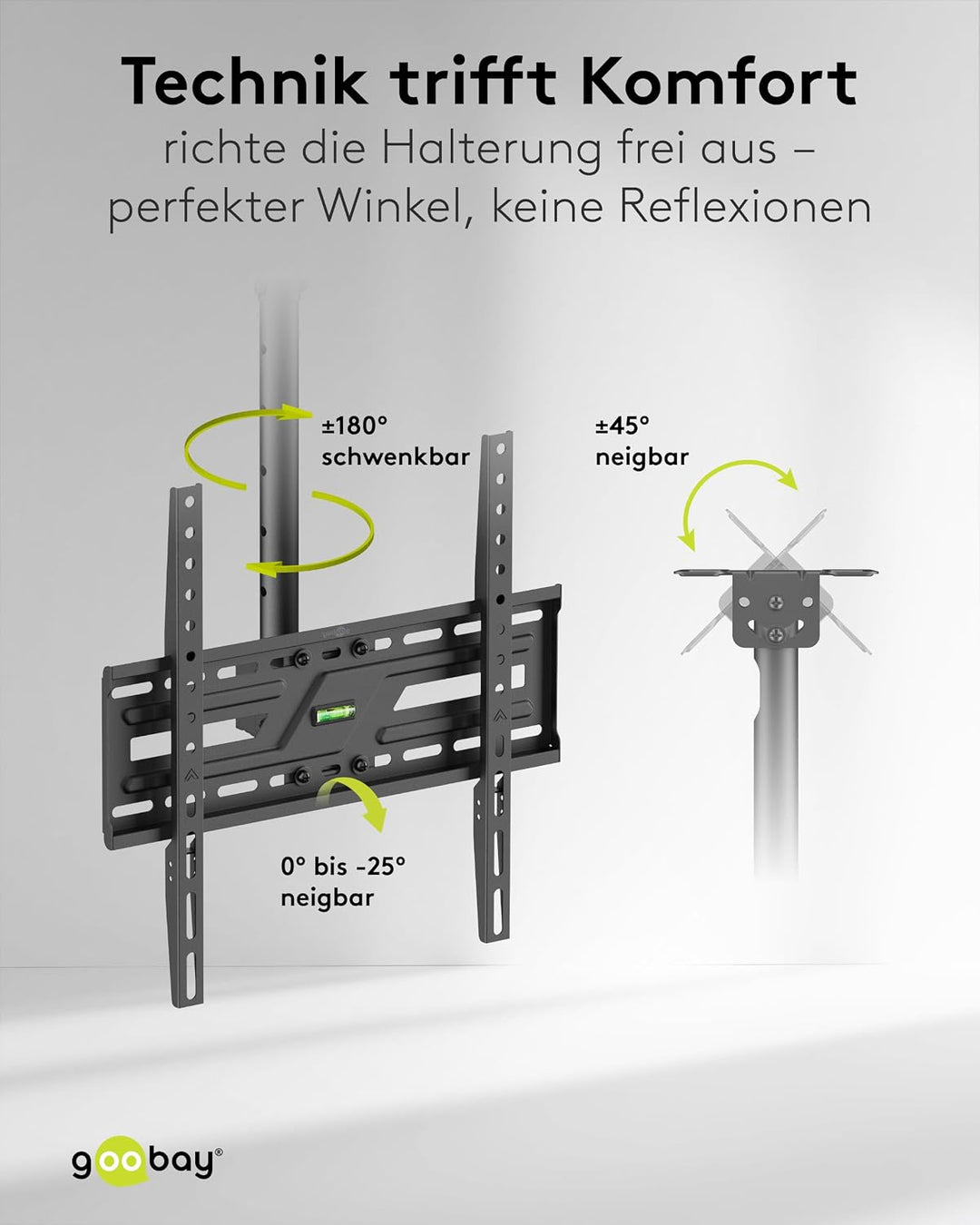 TV-Deckenhalterung für 37–75 Zoll, VESA 400x400, schwenkbar, neigbar, 50 kg | Pulverbeschichteter St