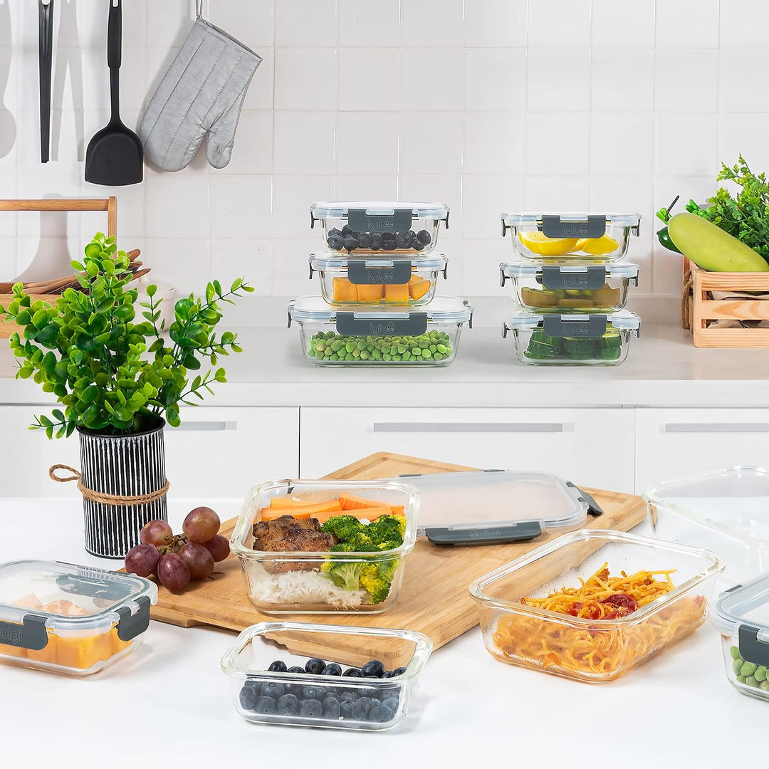 Igluu Meal Prep Glas Lebensmittel Frischhaltedosen 10 Stück, Lebensmittelbehälter Glas mit Schnappve