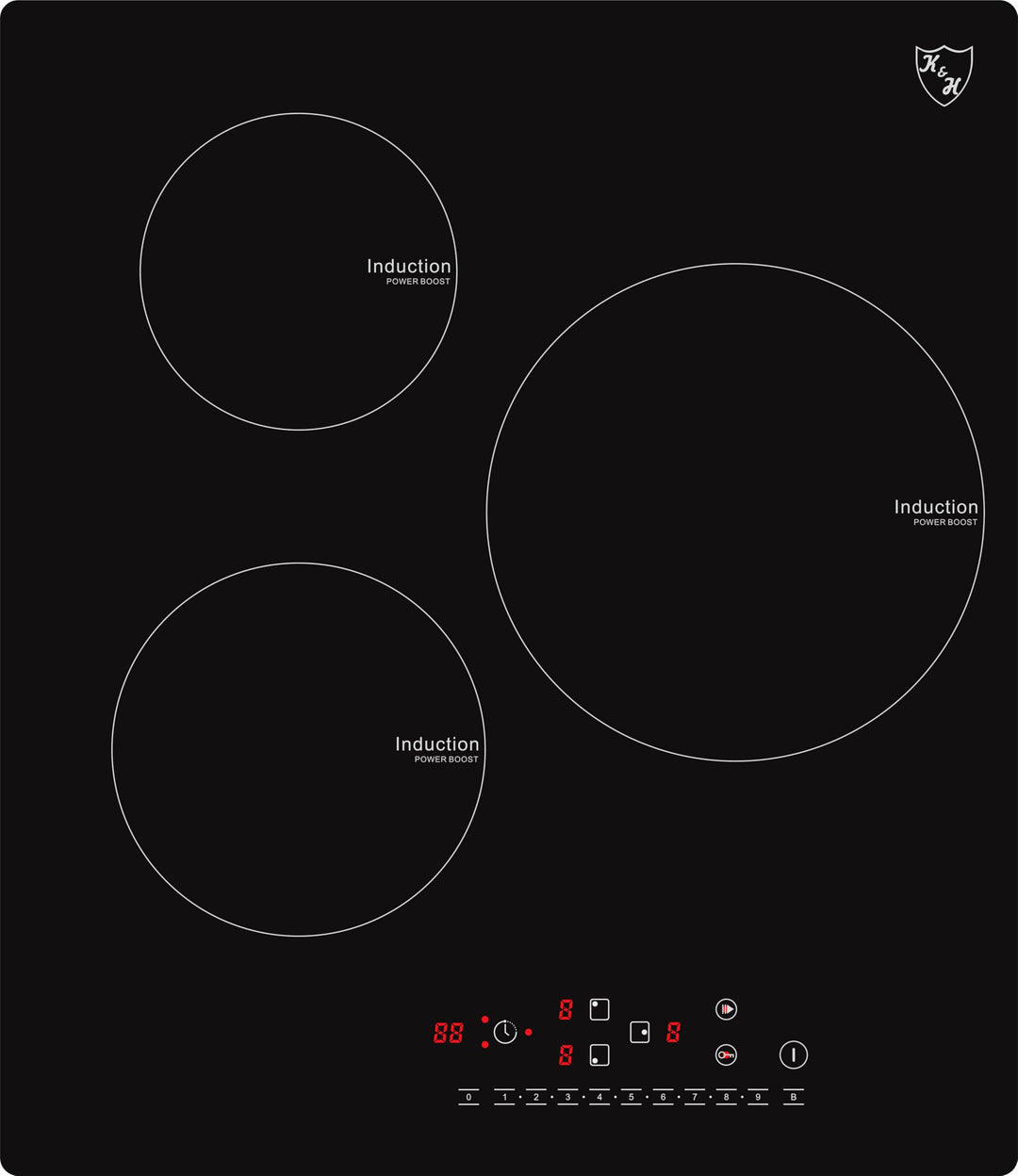 K&H® 3 Zonen 45cm SLIDER Control Induktionskochfeld Autark Eingebaut 45-IN-5000SL Induktion 3 Zonen