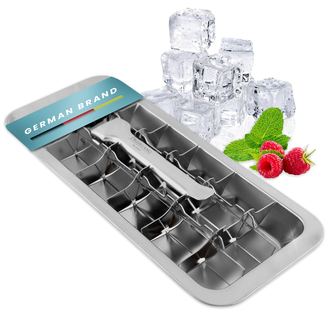 Dreiklang - be smart® Polierte 18/8 Edelstahl Eiswürfelform mit Hebeleinsatz für müheloses Entnehmen