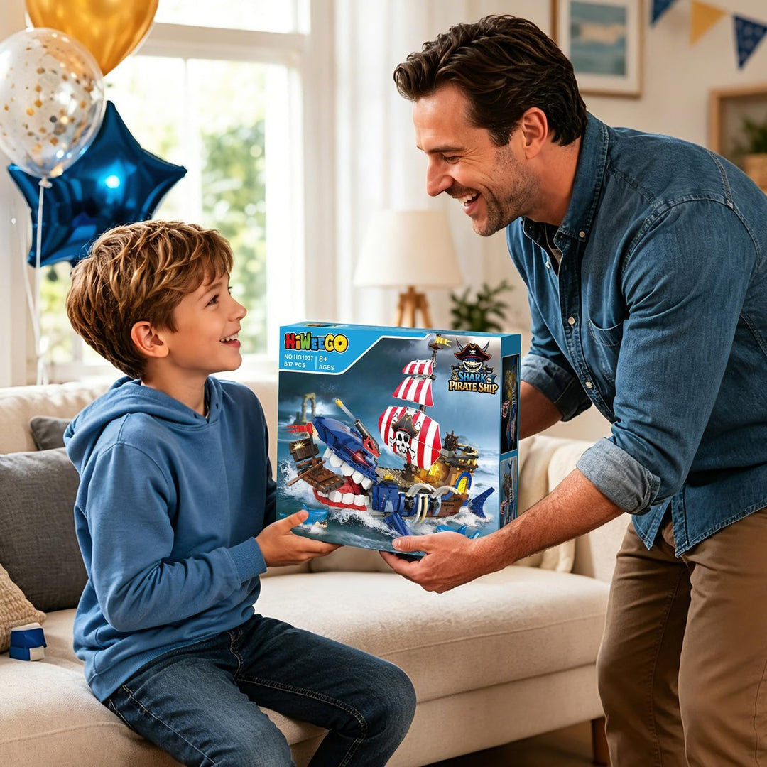 HiWEEGO Technik Hai Piratenschiff Bausatz mit LED Licht für 8 Jahren Jungen