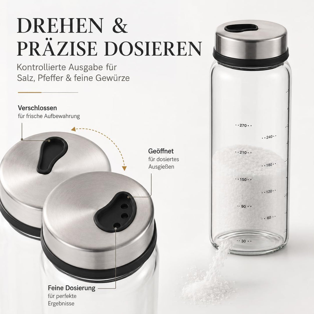 DOITOOL Gewürzgläser - 1 Stück 300 ml Runden Gewürzdosen - Gewürzstreuer Glas Gewürzbehälter , Drehb