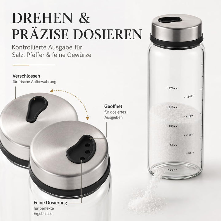 DOITOOL Gewürzgläser - 1 Stück 300 ml Runden Gewürzdosen - Gewürzstreuer Glas Gewürzbehälter , Drehb