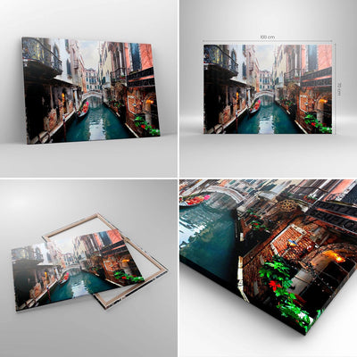 Bilder auf Leinwand 100x70cm Leinwandbild Boot Brücke Tourismus Venedig Gross Wanddeko Bild Schlafzi