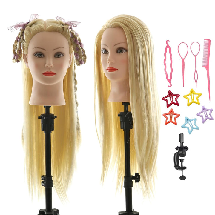 Frisierkopf 100% Synthetisches Haar übungskopf Friseur 26” Trainingsköpfe Puppenkopf Friseur Kopf Mi