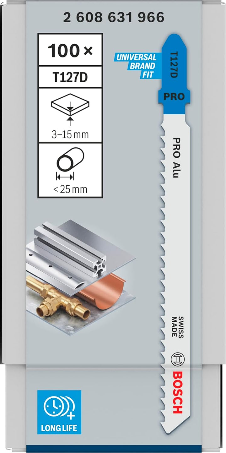 Bosch Professional 100x Stichsägeblatt T 127 D Special for Alu (für Aluminiumrohre & -profile, Zubeh