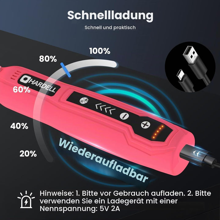 HARDELL Mini Akku Rotationswerkzeug mit LED, 5 Geschwindigkeiten (5000-18000 U/min), 3,7V Multifunkt