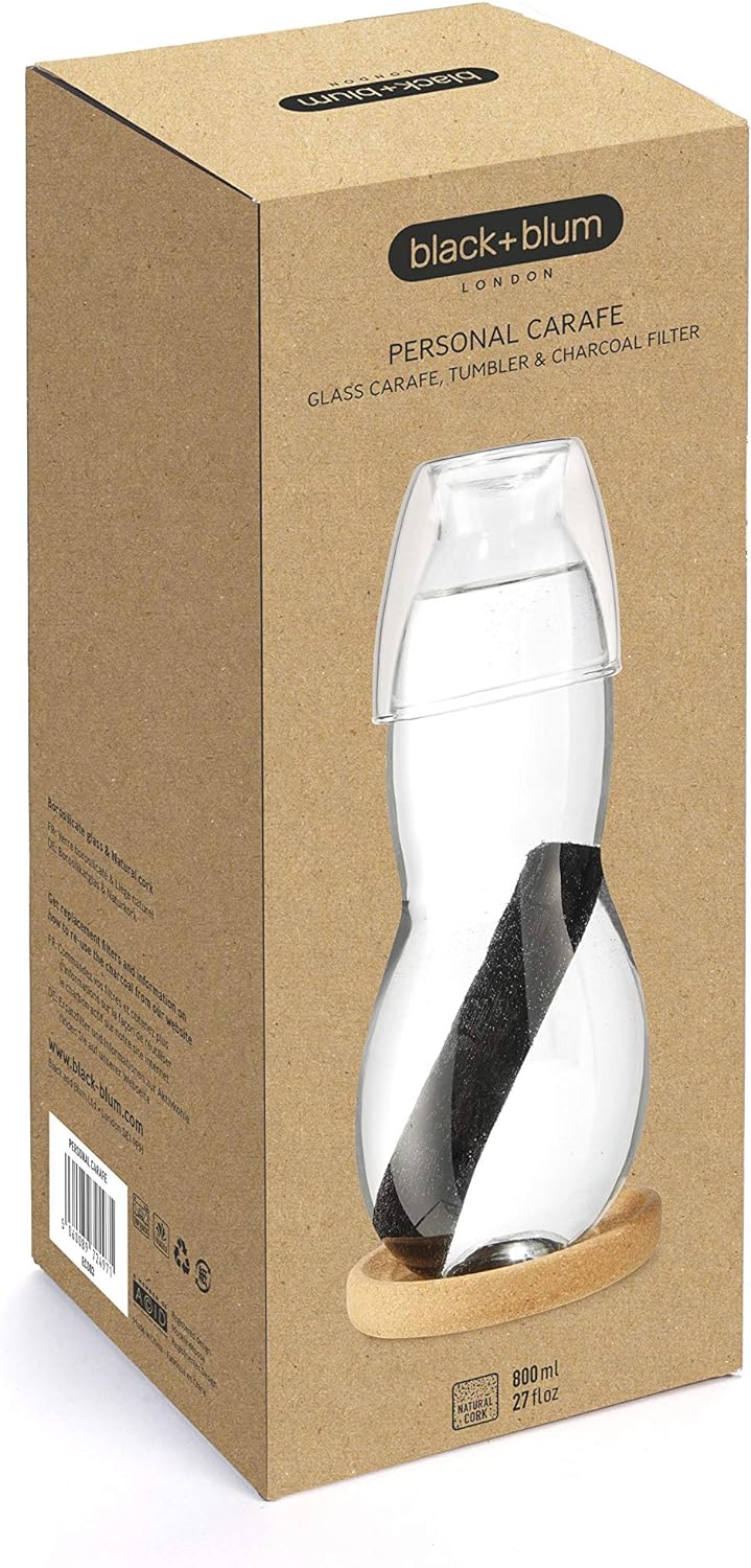 black+blum Persönliche Karaffe mit Trinkglas - 800 ml, Borosilikatglas/Kork, Masse: 10 x 10 x 25 cm