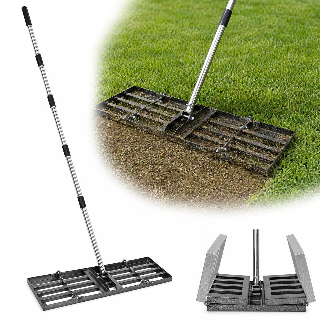 76x25cm, Klappbarer Nivellierrechen für Rasen | Rasennivellierer mit 87-200cm verstellbarem Griff, P