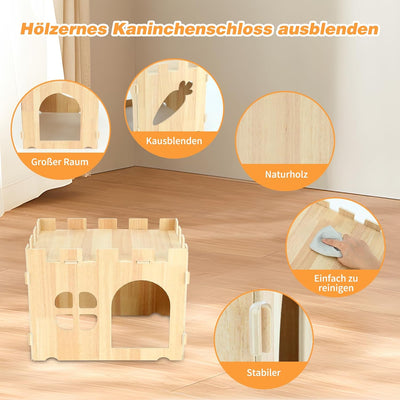 FHTONGE Grosse Kaninchenhaus, Hasen Spielhaus zum Verstecken Holz Häuschen für Kaninchen, Kaninchens
