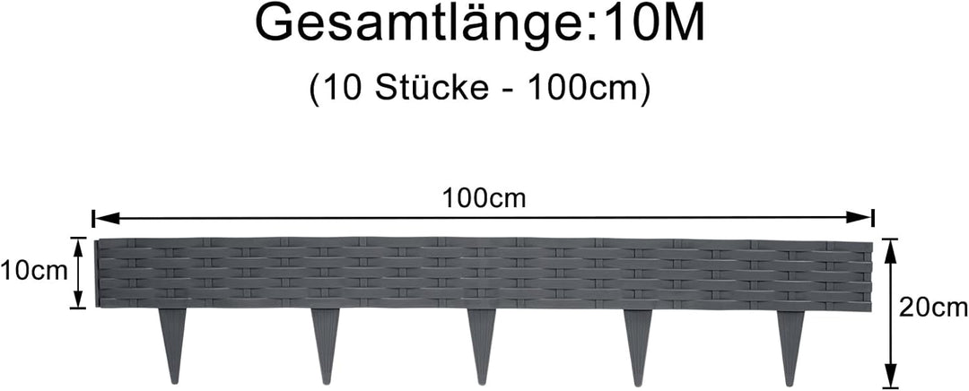 YUENFONG 10m Beeteinfassung Rasenkante Biegbarer Beetumrandungen Kunststoff Rasenkanten, Rattan-Opti