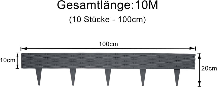 YUENFONG 10m Beeteinfassung Rasenkante Biegbarer Beetumrandungen Kunststoff Rasenkanten, Rattan-Opti