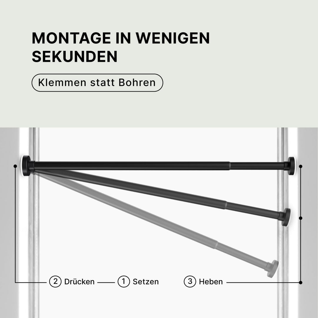 Teleskopstange zum Klemmen - Schwarz, Ø 25 mm, 2Stück - Vorhangstange ohne Bohren für Gardinen, Bäde
