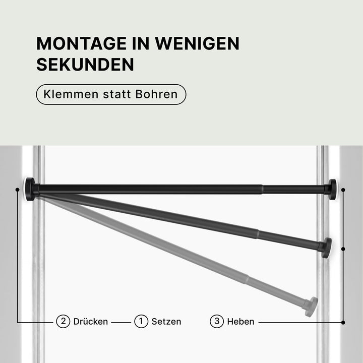 Teleskopstange zum Klemmen - Schwarz, Ø 25 mm, 2Stück - Vorhangstange ohne Bohren für Gardinen, Bäde