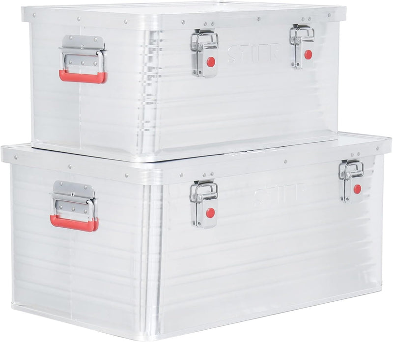 STIER Alubox Set, Aluminiumbox 50L und 85L, stapelbare Transportkisten, Staub- und spritzwasserresis