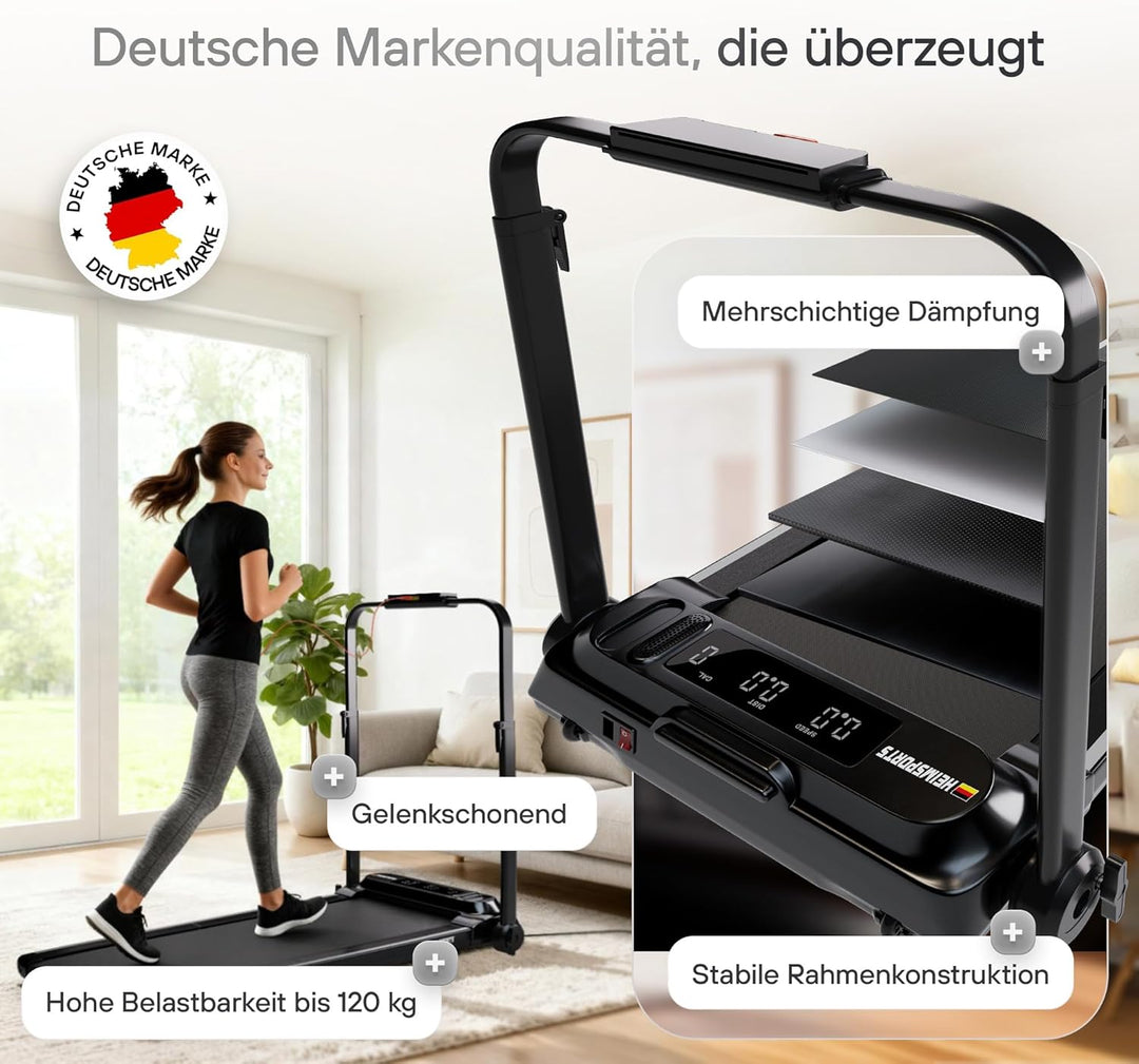 Laufband klappbar und faltbar für Zuhause mit Handlauf, Sport-APP, Bluetooth-Lautsprecher, Fernbedie