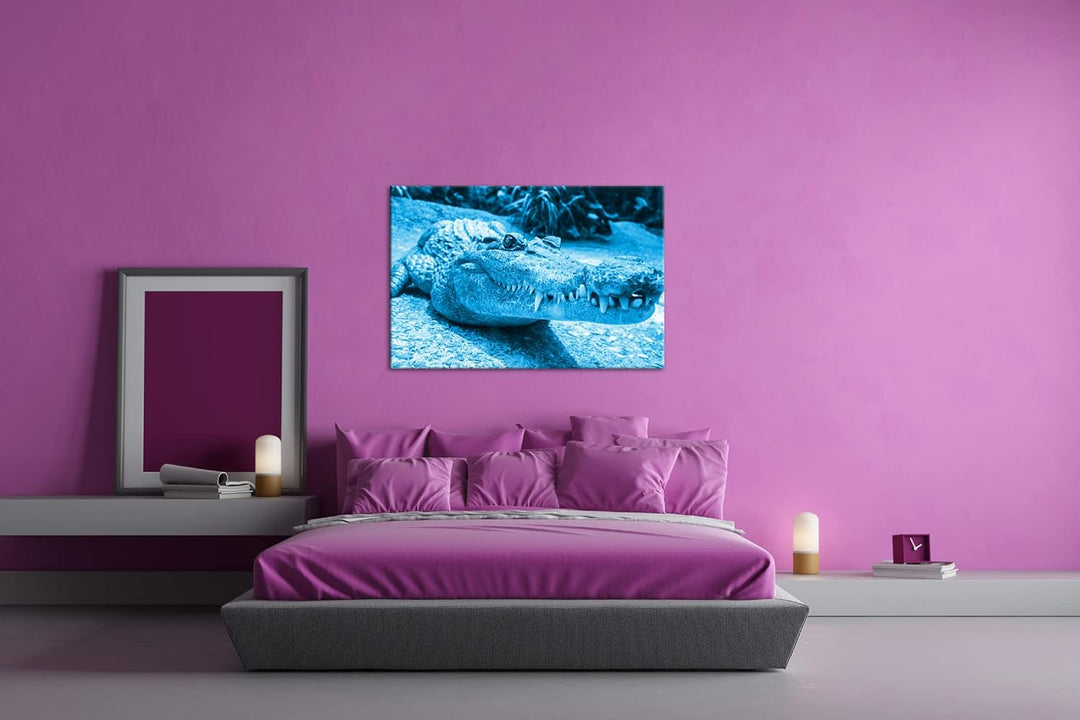 deyoli Anmutiges Krokodil Format 80x60 Effekt: Monocrome Blau als Leinwandbild, Motiv fertig gerahmt