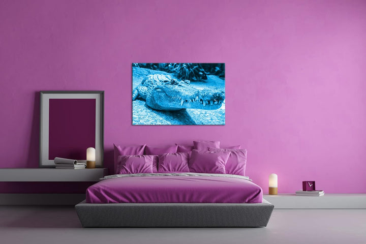 deyoli Anmutiges Krokodil Format 80x60 Effekt: Monocrome Blau als Leinwandbild, Motiv fertig gerahmt