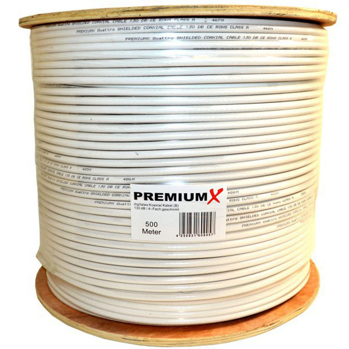 Premium X 500m Basic Koaxialkabel 135dB 4-Fach Kupfer-Stahl CCS Koax-Kabel SAT Antennenkabel RG-6 Cl