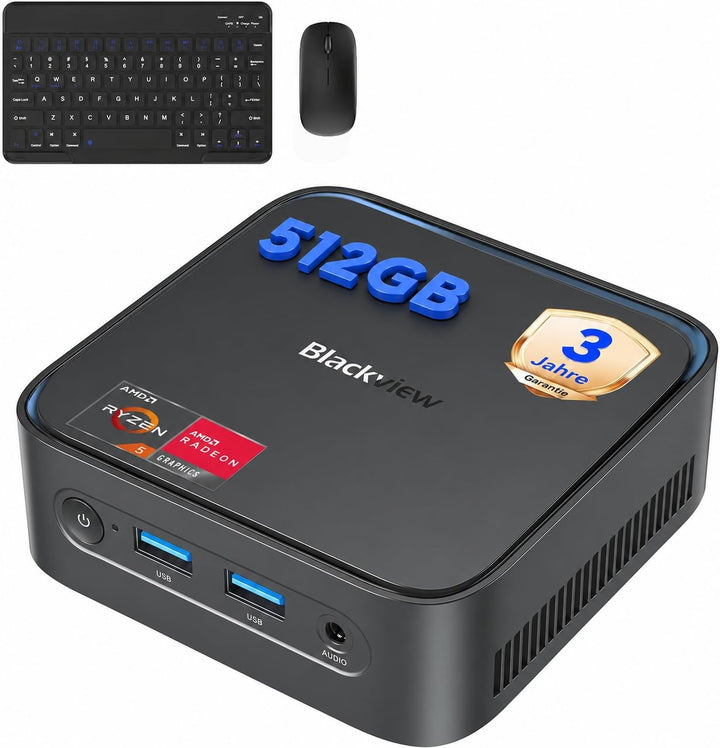 Blackview 2026 MP50 Mini PC mit Tastatur und Maus, AMD Ryzen 5 3500U Mini Computer, Radeon Vega 8 Gr