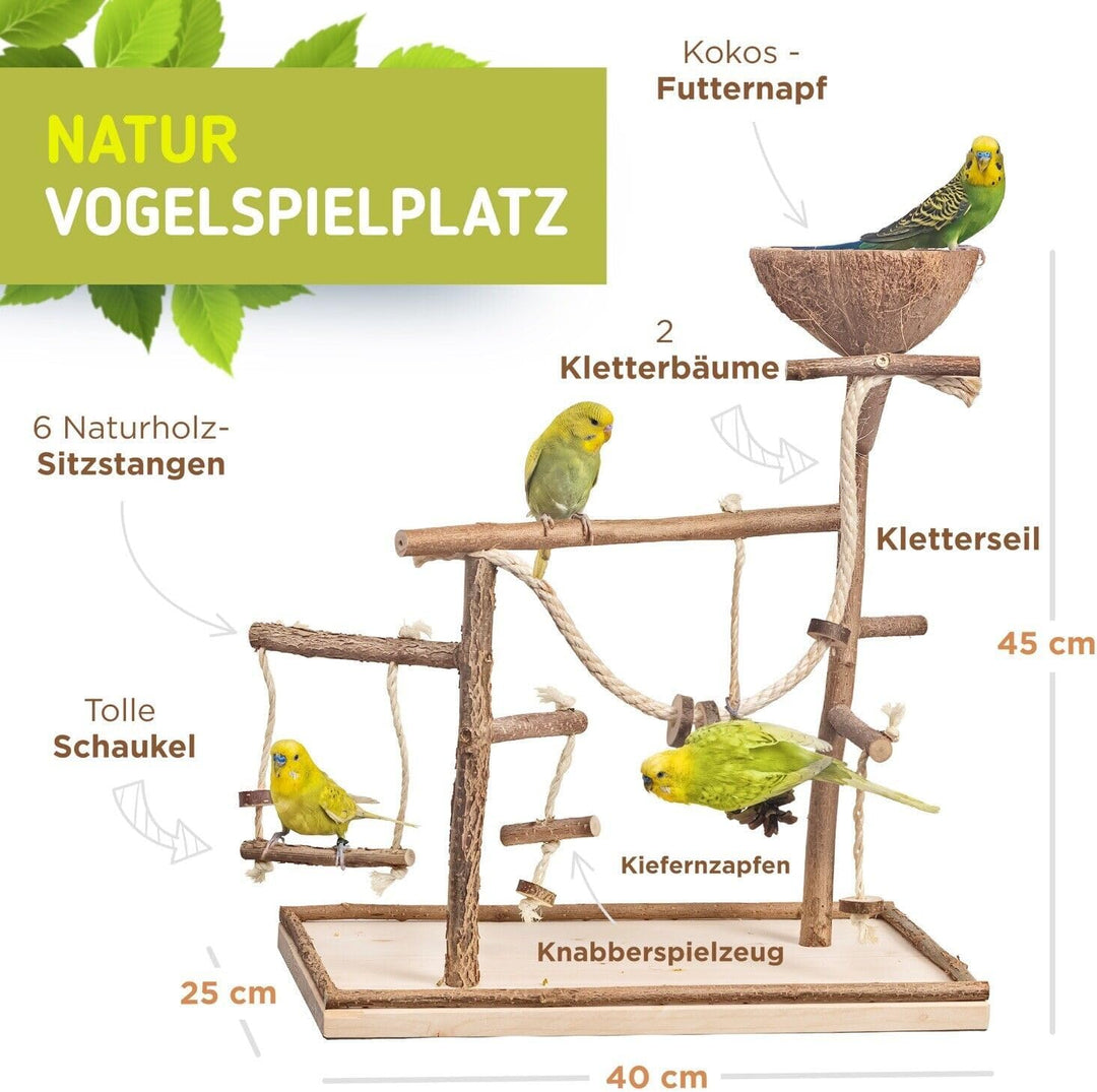 Vogelgaleria Luxus Vogelspielplatz aus Natur Holz mit Abnehmbarer Futterschale | Ideales Spielzeug b