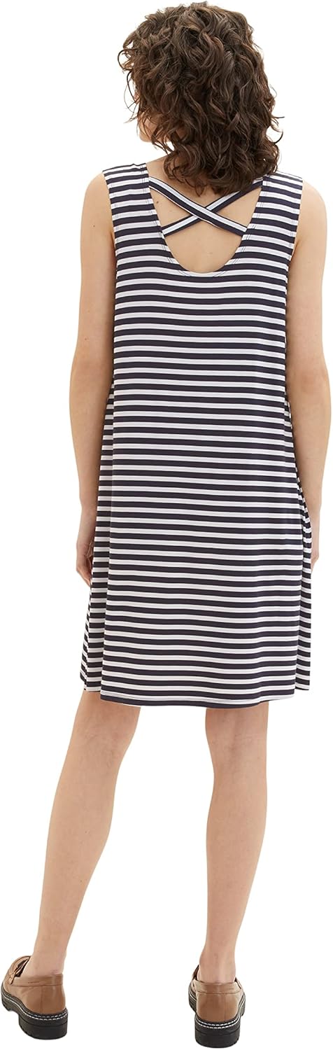 TOM TAILOR Damen Basic Jerseykleid 40 32703 - Navy Offwhite Stripe, 40 32703 - Navy Offwhite Stripe