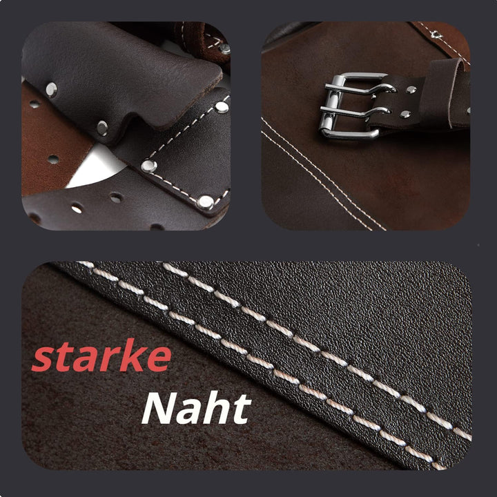 12 Taschen Schreiner Ölüberzogenes Leder Werkzeuggürtel | Handwerker Arbeits Gürtel Schürze für Männ