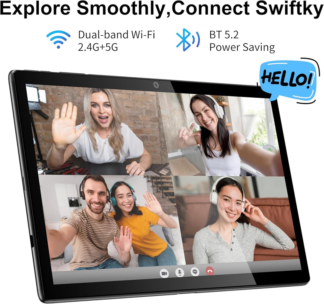 Tablet 10 Zoll Android Tablets 6 GB RAM + 64 GB ROM Quad-Core 5000 mAh 1280 x 800 HD-Touchscreen 5MP