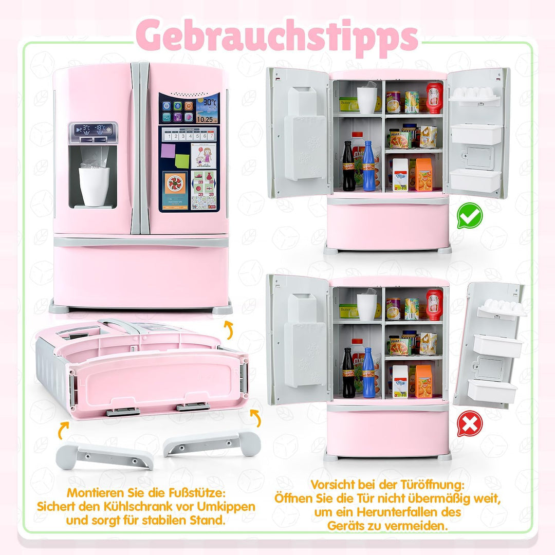PLAY Küche Kinder Kühlschrank Spielzeug mit Eisspender, Spielküche Zubehör Set mit Kinderkühlschrank