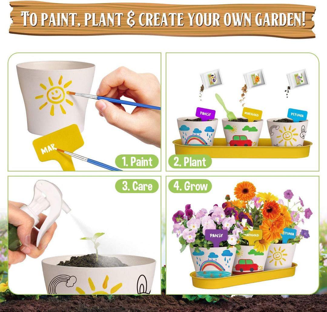 Malen Pflanzen Kinder, Blumen Bonsai Pflanzen Züchten, Gartenset für Mädchen und Jungen, Set Experim