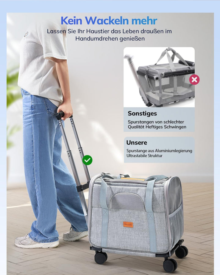 Morpilot Transporttasche für Katze mit Rollen, Faltbarer Katzentransportbox Hundetragetasche Transpo