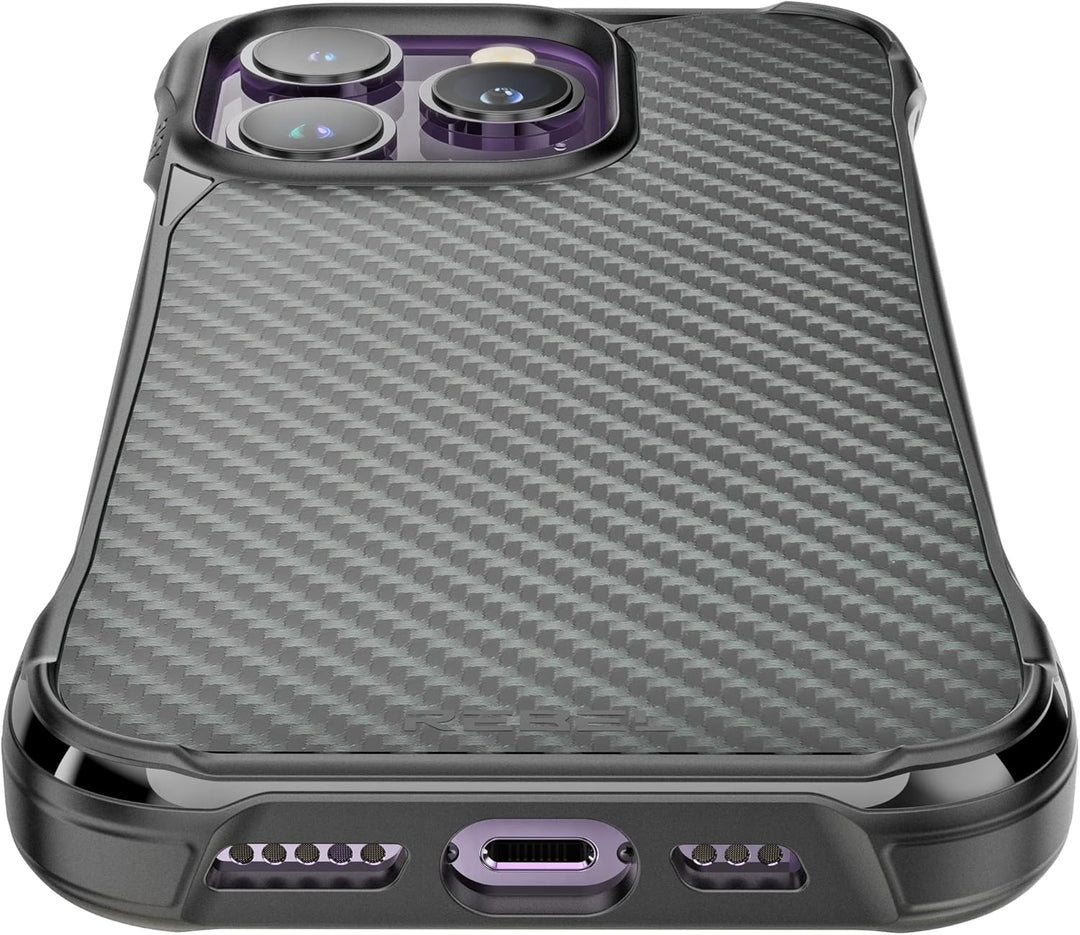REBEL Schutzhülle für iPhone 14 Pro [Flex-Serie] Freiliegende Seiten, Aramidfaser, stark MagSafe-kom