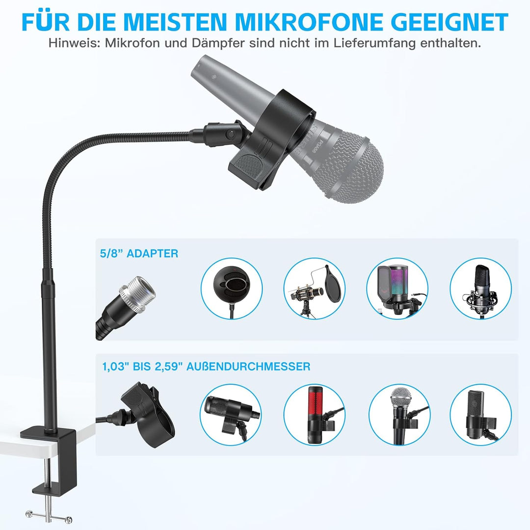 ZealSound Mikrofon Arm, kompakter 19-Zoll-Schwanenhals-Mikrofon ständer arm, mit Metall-Schraubadapt