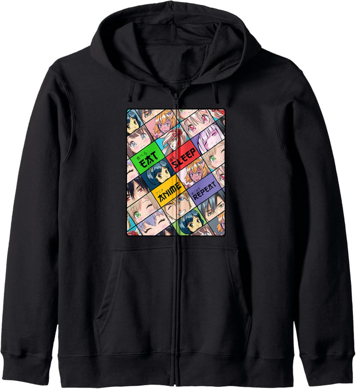 Niedlicher Kawaii-Manga-Anime-Eat Sleep Anime Repeat Kapuzenjacke
