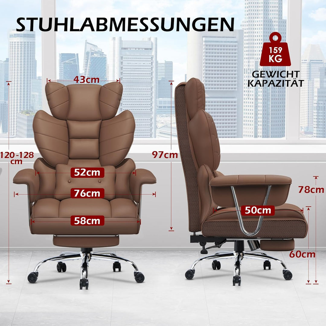 rattantree Bürostuhl mit Fussstütze, Ergonomischer Schreibtischstuhl mit Zusätzlichem Lordosenstützk
