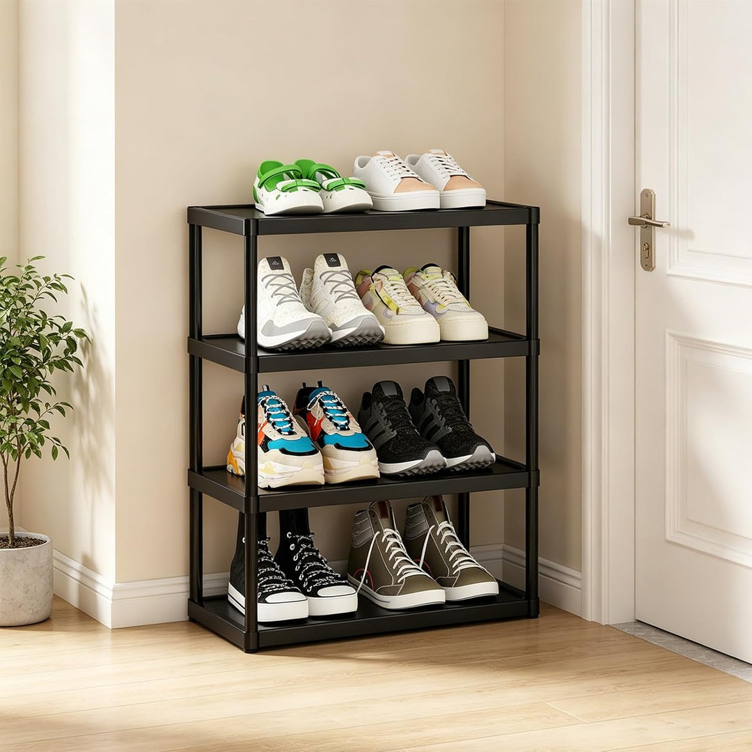 SZSHUNJ 4 Ebenen Kleines Schuhregal Schmal, Platzsparendes Vertikales Schuh Regal, Stapelbares Kunst