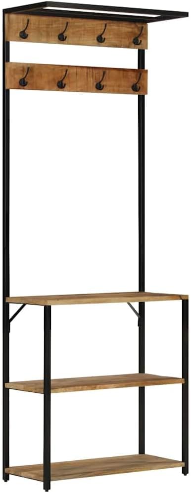Hothingwell Garderobenständer, 8 Haken, massives Mangoholz | 3 Schuhregale, robuster Eisenrahmen, fü